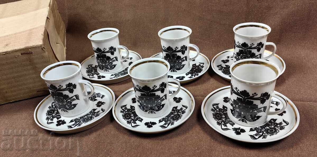 UNUSED PORCELAIN COFFEE SET CUP SAUCER CUPS SET - 6 UNUSED PORCELAIN COFFEE SET CUP SAUCER CUPS SET - 6
