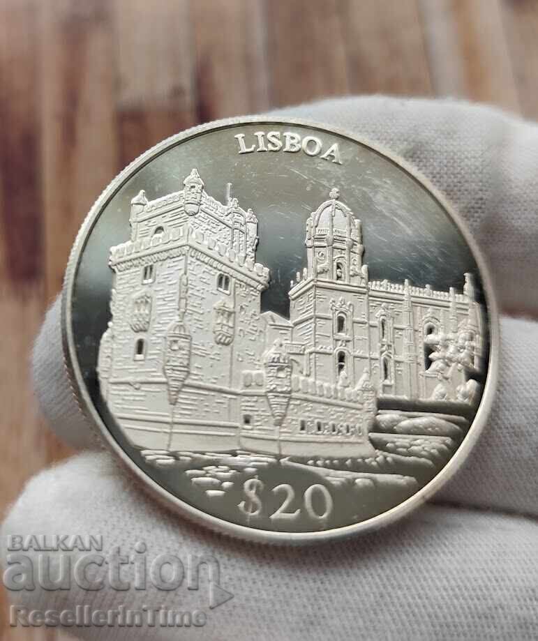 Възпоменателна сребърна монета 20 Dollars Lisbon 2000