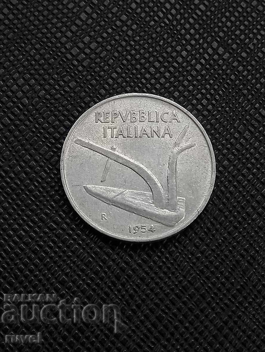 Italy 10 lira 1954 with price 0.70 BGN | € 0.36