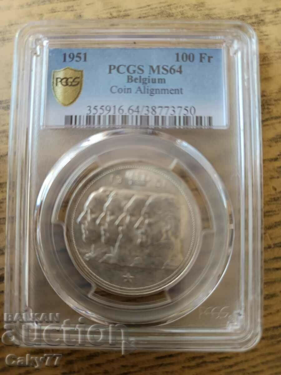 Certified 100 francs MS 64 Belgium 1951