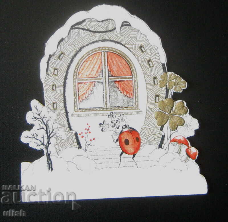Antique Art Nouveau card, miniature ladybug Antique Art Nouveau card, miniature ladybug
