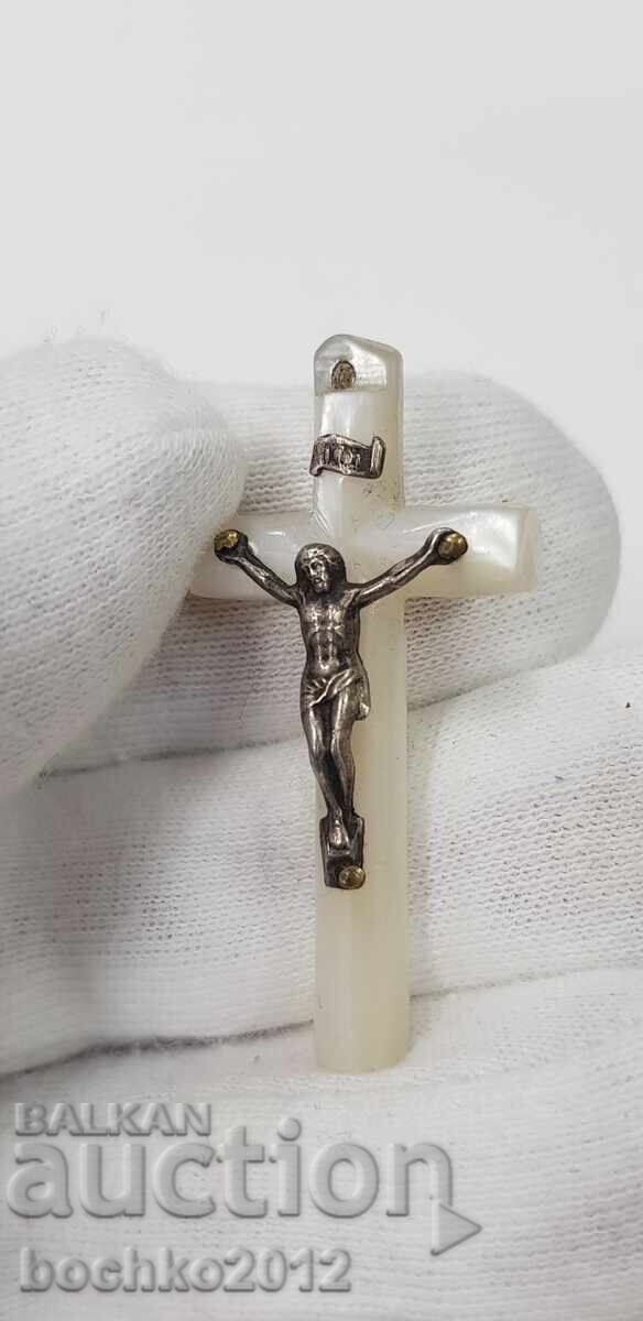 Collectible old mother-of-pearl cross Jesus Christ 20th century - 7 Collectible old mother-of-pearl cross Jesus Christ 20th century - 7