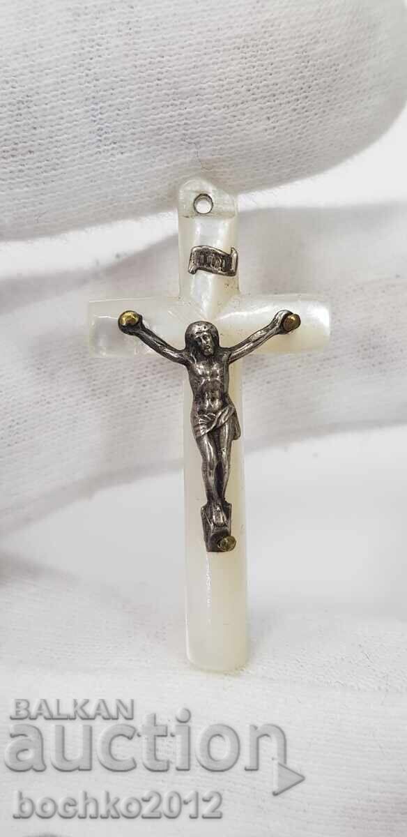 Collectible old mother-of-pearl cross Jesus Christ 20th century Collectible old mother-of-pearl cross Jesus Christ 20th century
