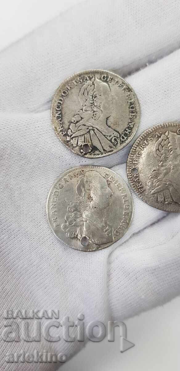 3 τεμ. πολλά ασημένια νομίσματα, νόμισμα της Αυστρίας - διάτρητο - 6 3 τεμ. πολλά ασημένια νομίσματα, νόμισμα της Αυστρίας - διάτρητο - 6