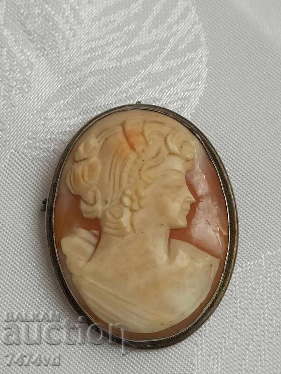 Old silver brooch and medallion - cameo, 800 fineness