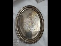 Old silver small tray in the middle with ornaments, weighs 101.5