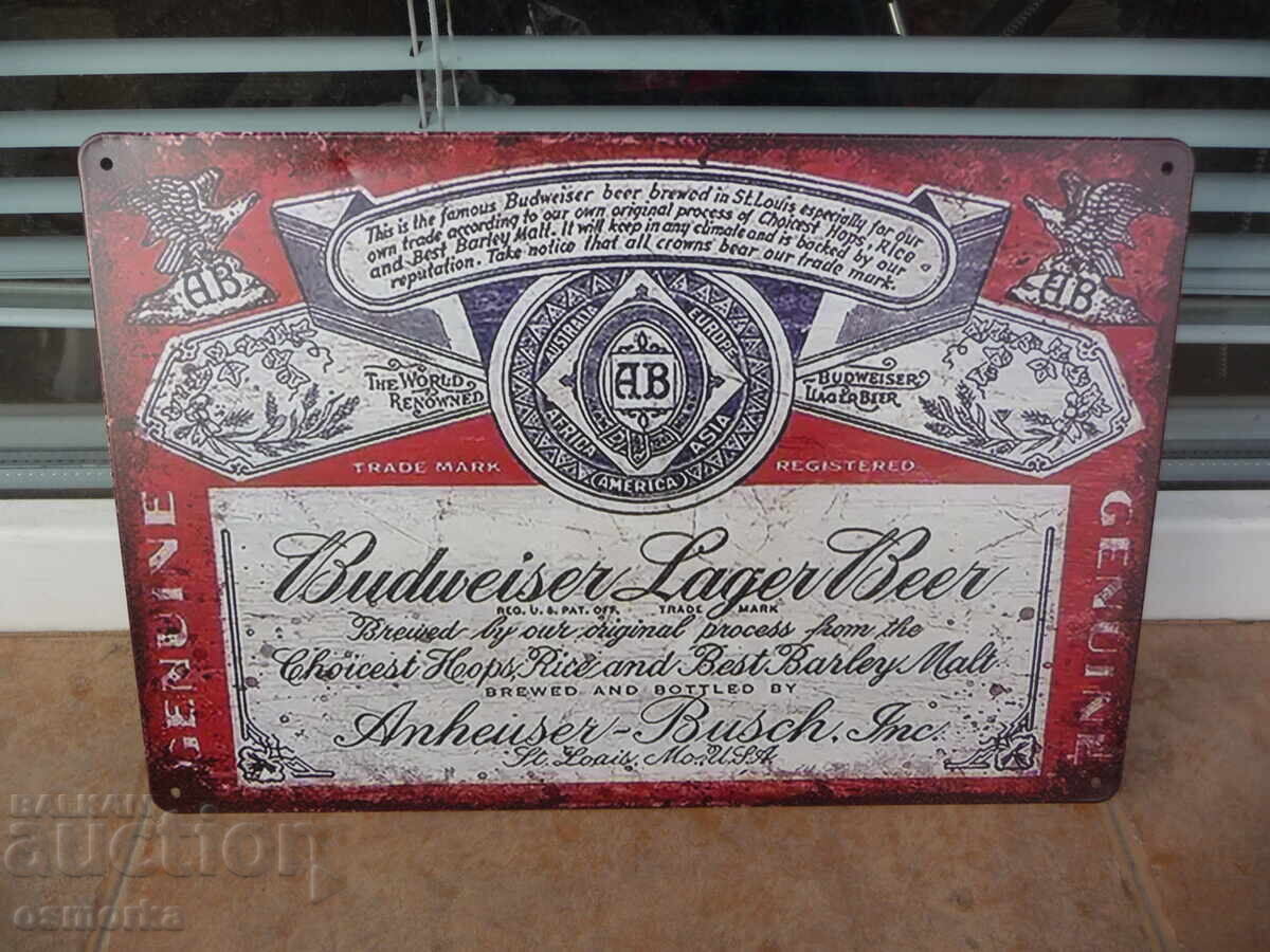 Metal sign Budweiser Lager beer real beer good eti