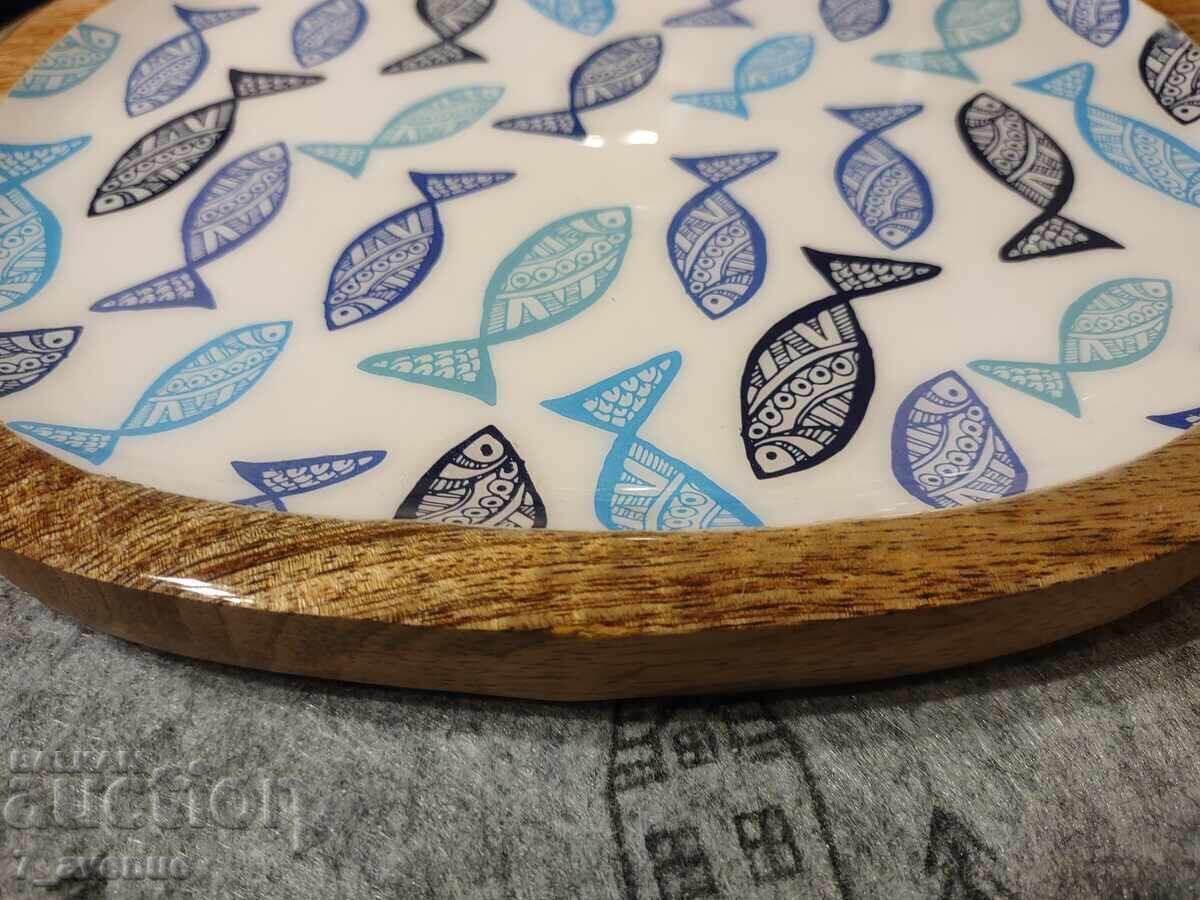 Decorative tray, mango wood, Pisces, 25/23 /2cm with price 99.00 BGN | € 50.62