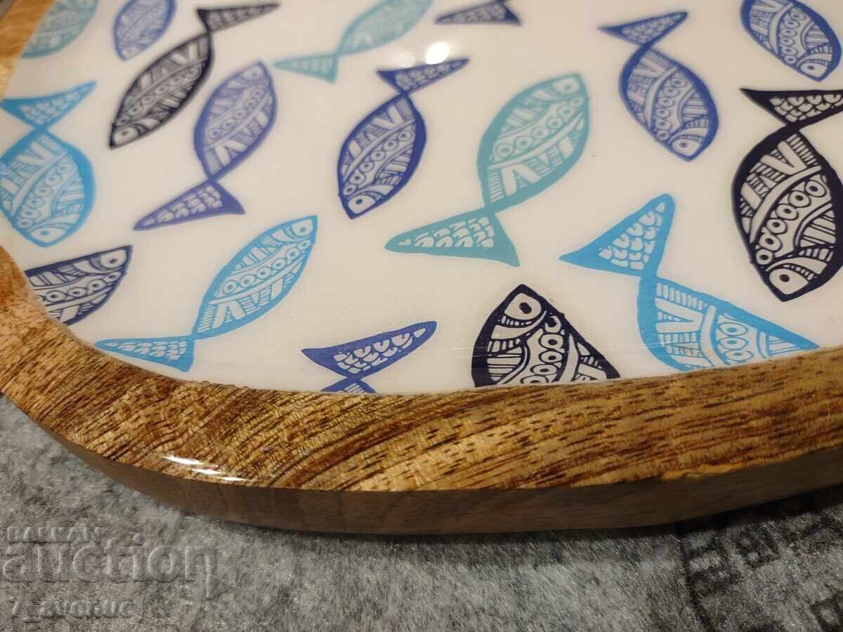Decorative tray, mango wood, Pisces, 25/23 /2cm - 6