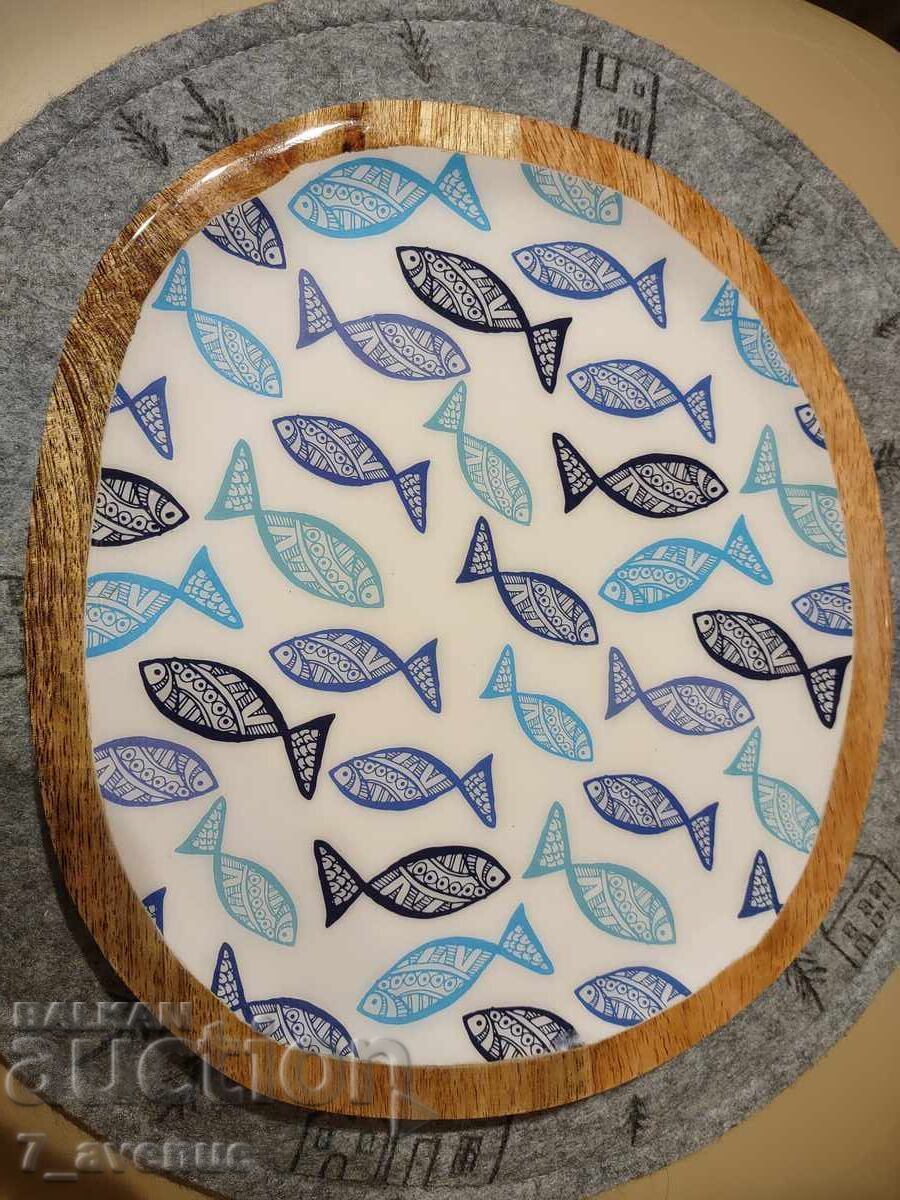 Decorative tray, mango wood, Pisces, 25/23 /2cm