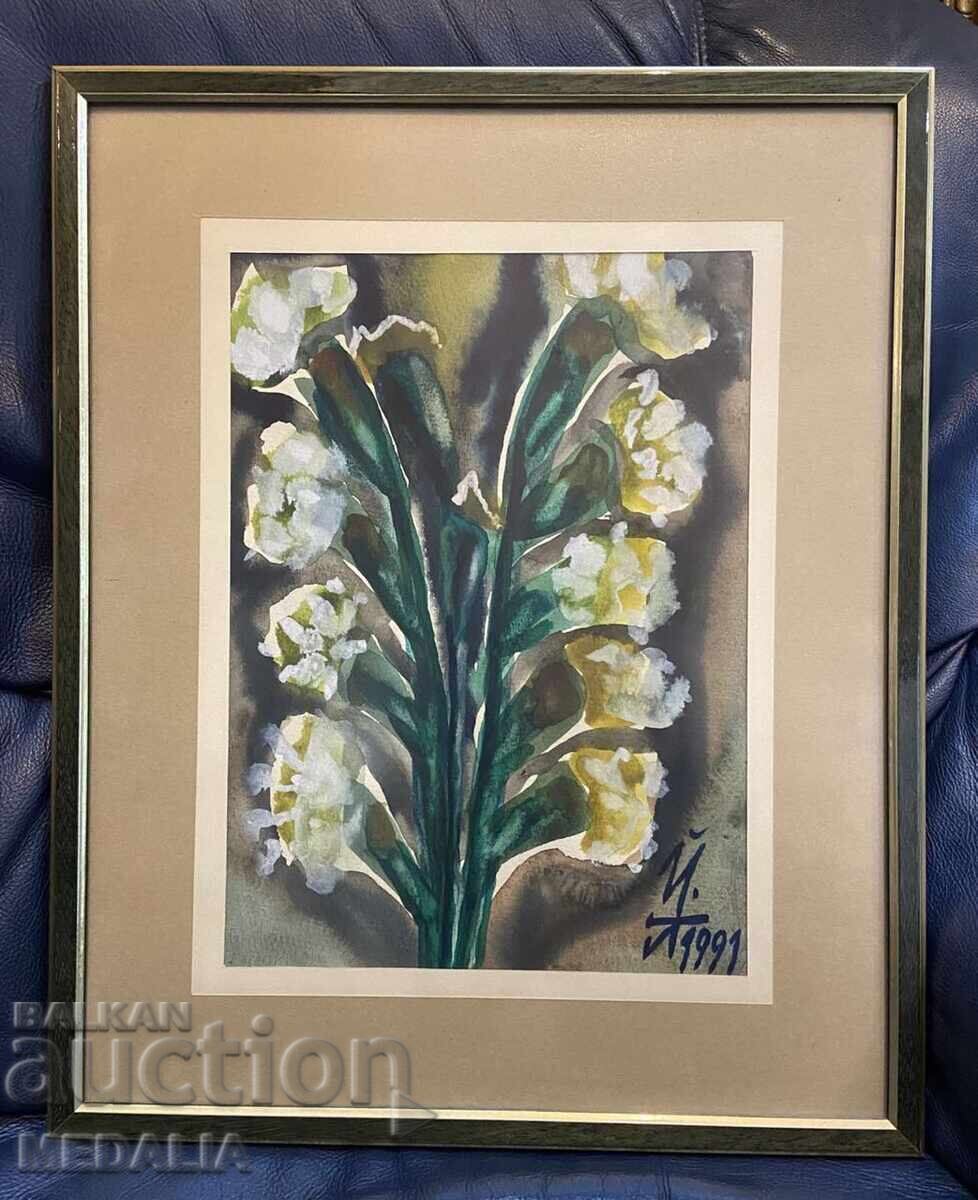 Yoan Leviev - „Culori albe - II” - acuarelă-semnată-1991
