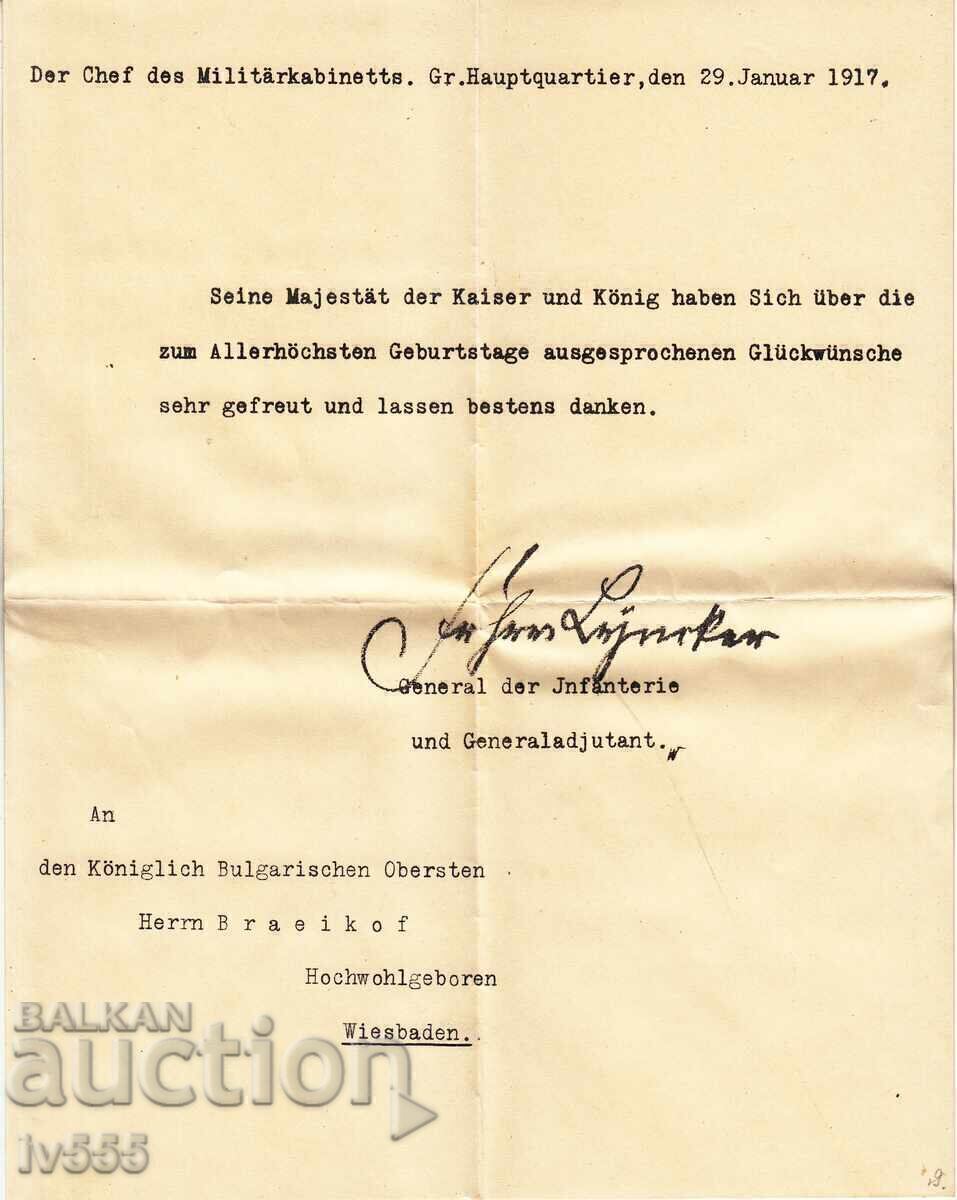 SCRISOARE DIN CABINETUL DE RĂZBOI LUI GERMAN KAISER WILHELM II/WIL