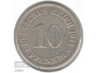 Germany-10 Pfennig-1911 A-KM# 12-Wilhelm II-small shield