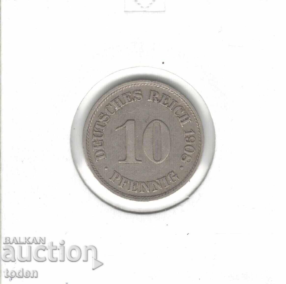 Auction Germany-10 Pfennig-1908 A-KM# 12-Wilhelm II-small shield Auction Germany-10 Pfennig-1908 A-KM# 12-Wilhelm II-small shield
