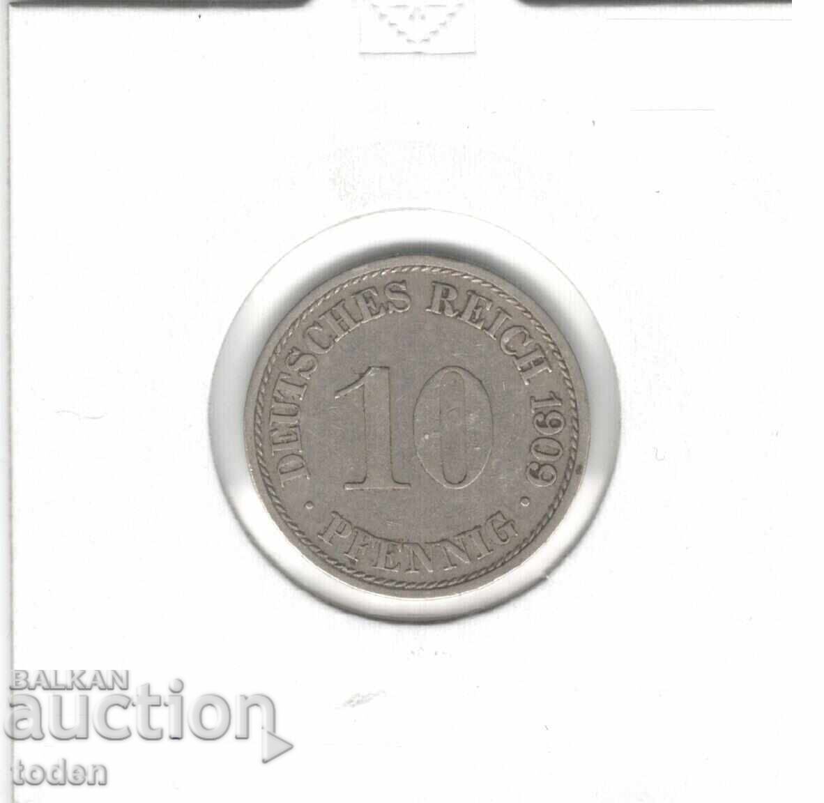 Auction Germany-10 Pfennig-1909 A-KM# 12-Wilhelm II-small shield Auction Germany-10 Pfennig-1909 A-KM# 12-Wilhelm II-small shield