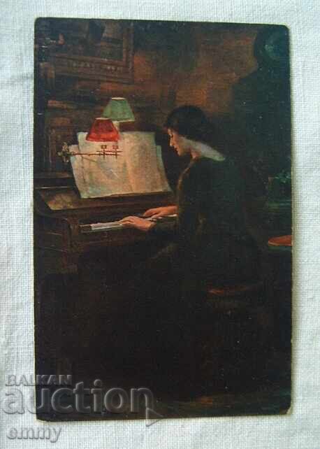 Old postcard - girl playing the piano Old postcard - girl playing the piano