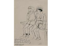 Alexander Dobrinov-"Comrades"-drawing-signed-framed