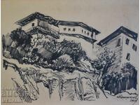 Nikola Kozhuharov - Landscape - drawing - signed - 1965