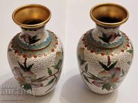 Two pieces of Cloisonne enamel and bronze vases