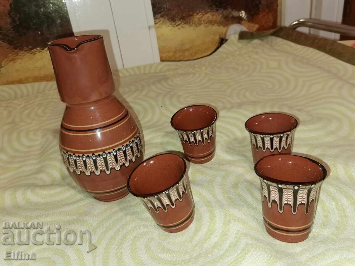 Auction Authentic Bulgarian clay painted dishes - jug service Auction Authentic Bulgarian clay painted dishes - jug service