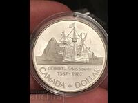 Canada 1 dollar 1987 Discovery of Davis Strait commemorative silver