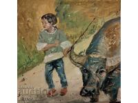 A. Yordanov oil painting - Asian girl with buffalo