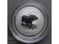 2 oz SILVER 2007- LUNAR AUSTRALIA- SERIES I -UNC