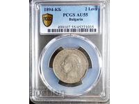 2 leva AU55, 1894, Citiți descrierea.