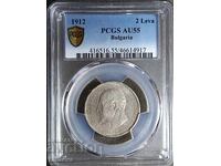 2 лева AU55, PCGS, 1912, Чети описанието.