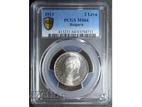 2 λέβα MS64, PCGS, 1913, Διαβάστε την περιγραφή.