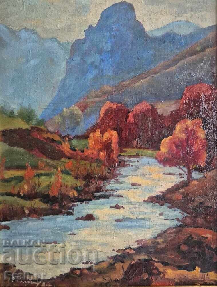 G. Gatev Sunset in the Rhodope Mountains landscape 1984 painting oil paints with price 770.00 BGN | € 393.69 G. Gatev Sunset in the Rhodope Mountains landscape 1984 painting oil paints with price 770.00 BGN | € 393.69