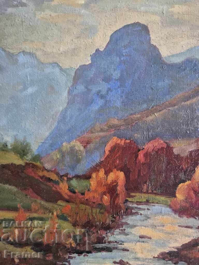 Auction G. Gatev Sunset in the Rhodope Mountains landscape 1984 painting oil paints Auction G. Gatev Sunset in the Rhodope Mountains landscape 1984 painting oil paints