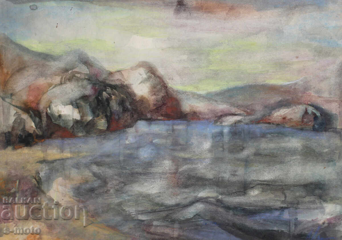 Auction Old watercolor painting seascape Auction Old watercolor painting seascape