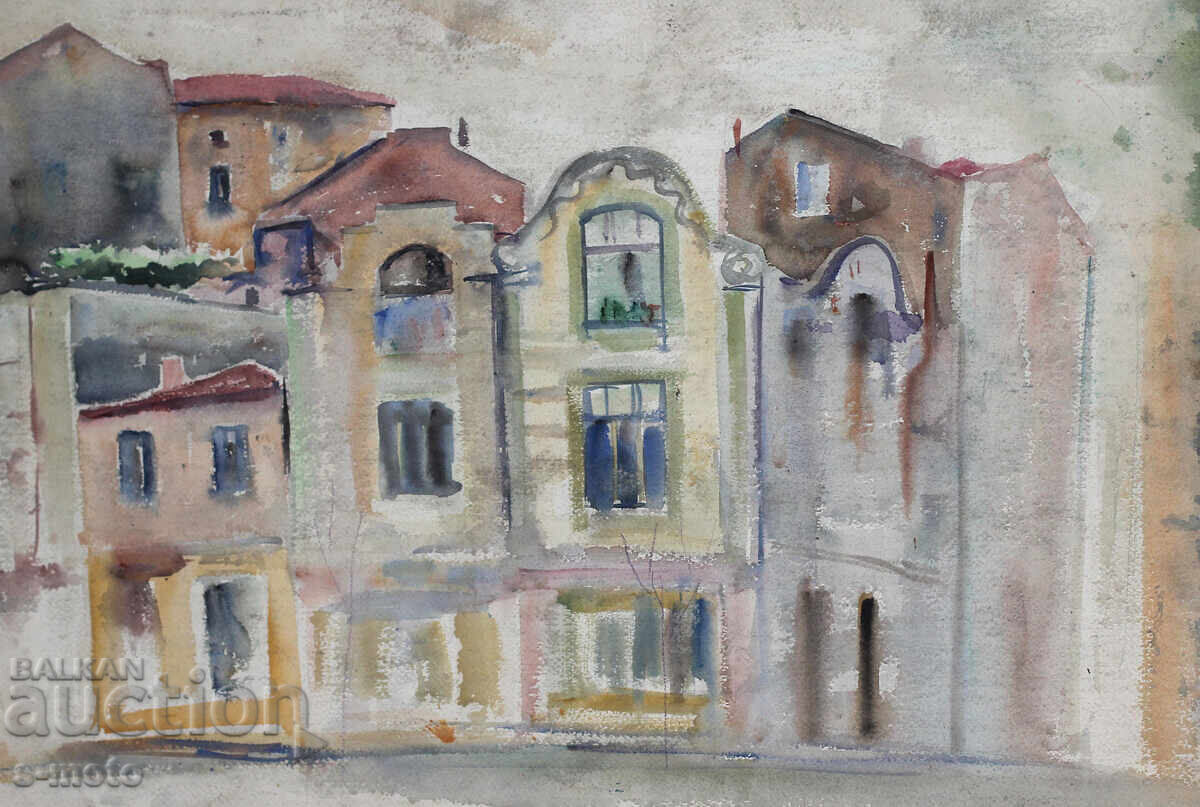 Old watercolor painting cityscape Old watercolor painting cityscape