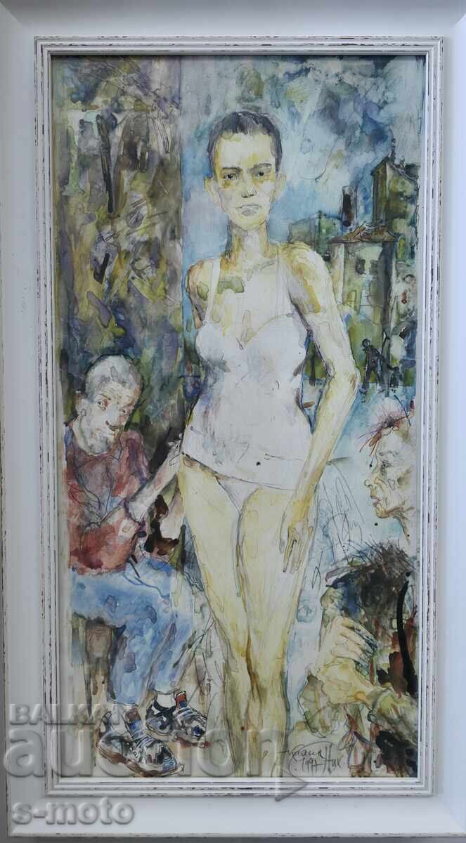 Kalin Nikolov / 1956- / Watercolor figures portrait 1997. with price 500.00 BGN | € 255.65