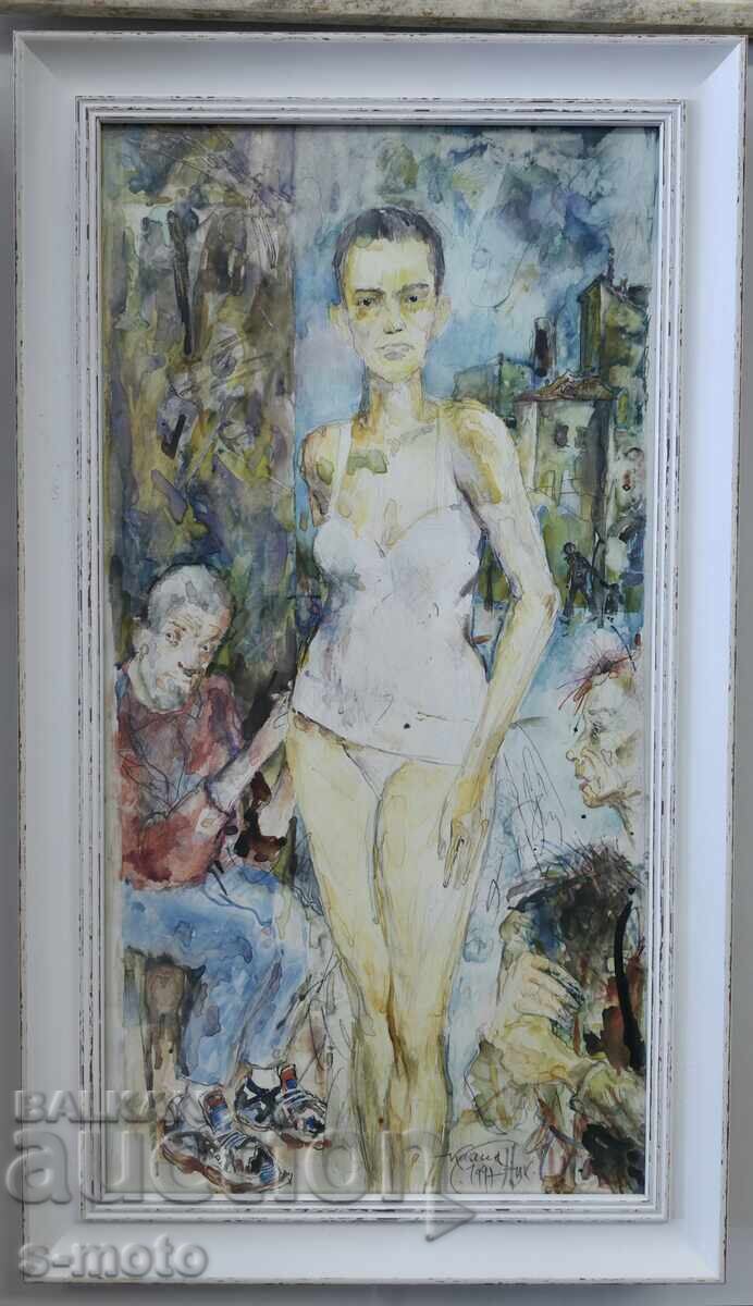 Auction  Kalin Nikolov / 1956- / Watercolor figures portrait 1997.