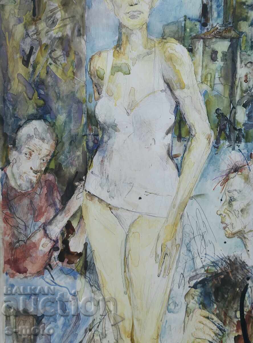 Kalin Nikolov / 1956- / Watercolor figures portrait 1997. - 6