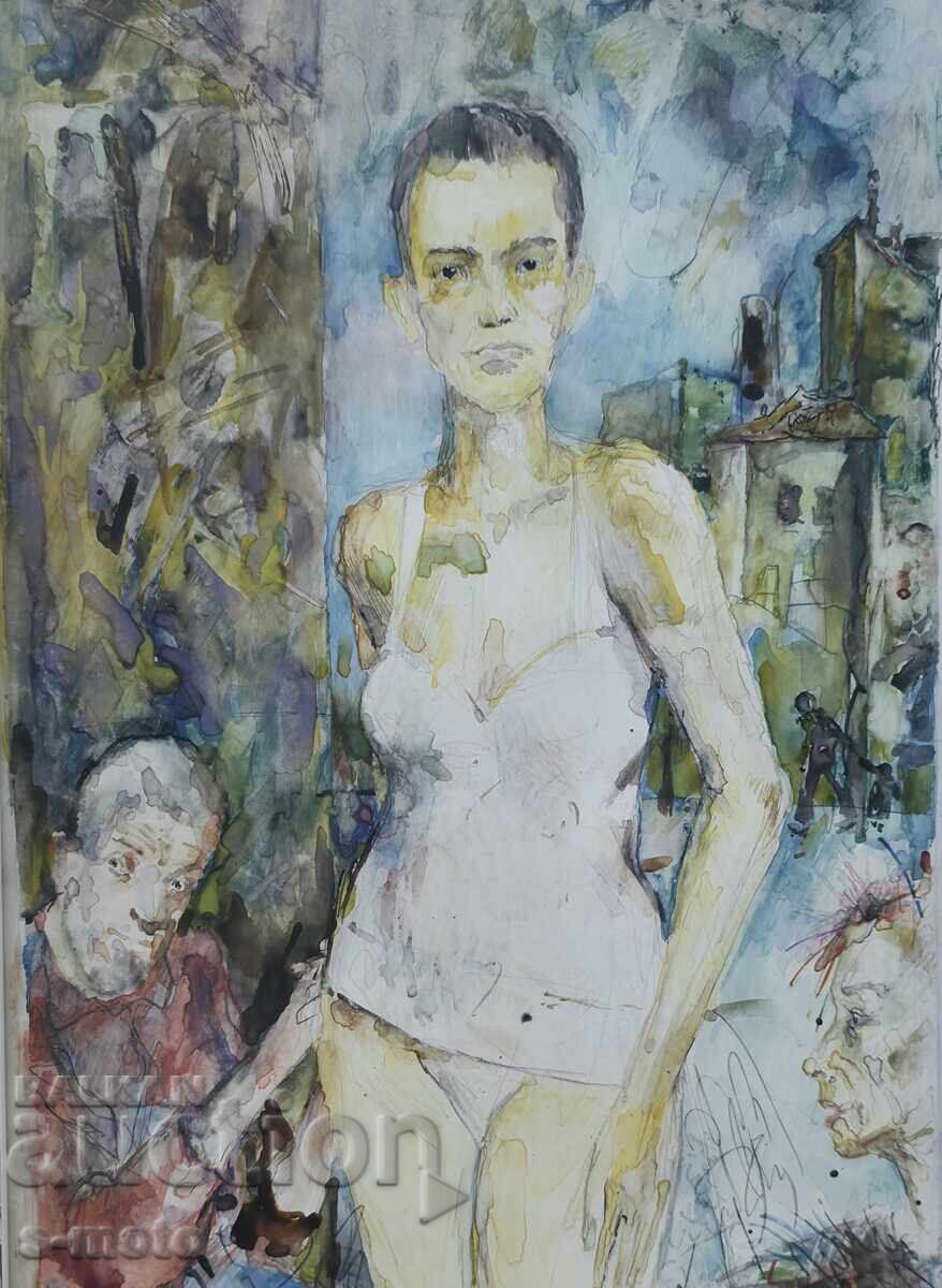 Kalin Nikolov / 1956- / Watercolor figures portrait 1997. - 7