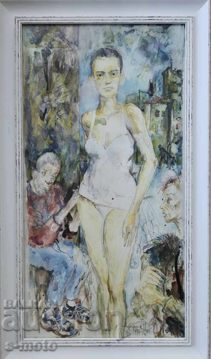 Kalin Nikolov / 1956- / Watercolor figures portrait 1997.
