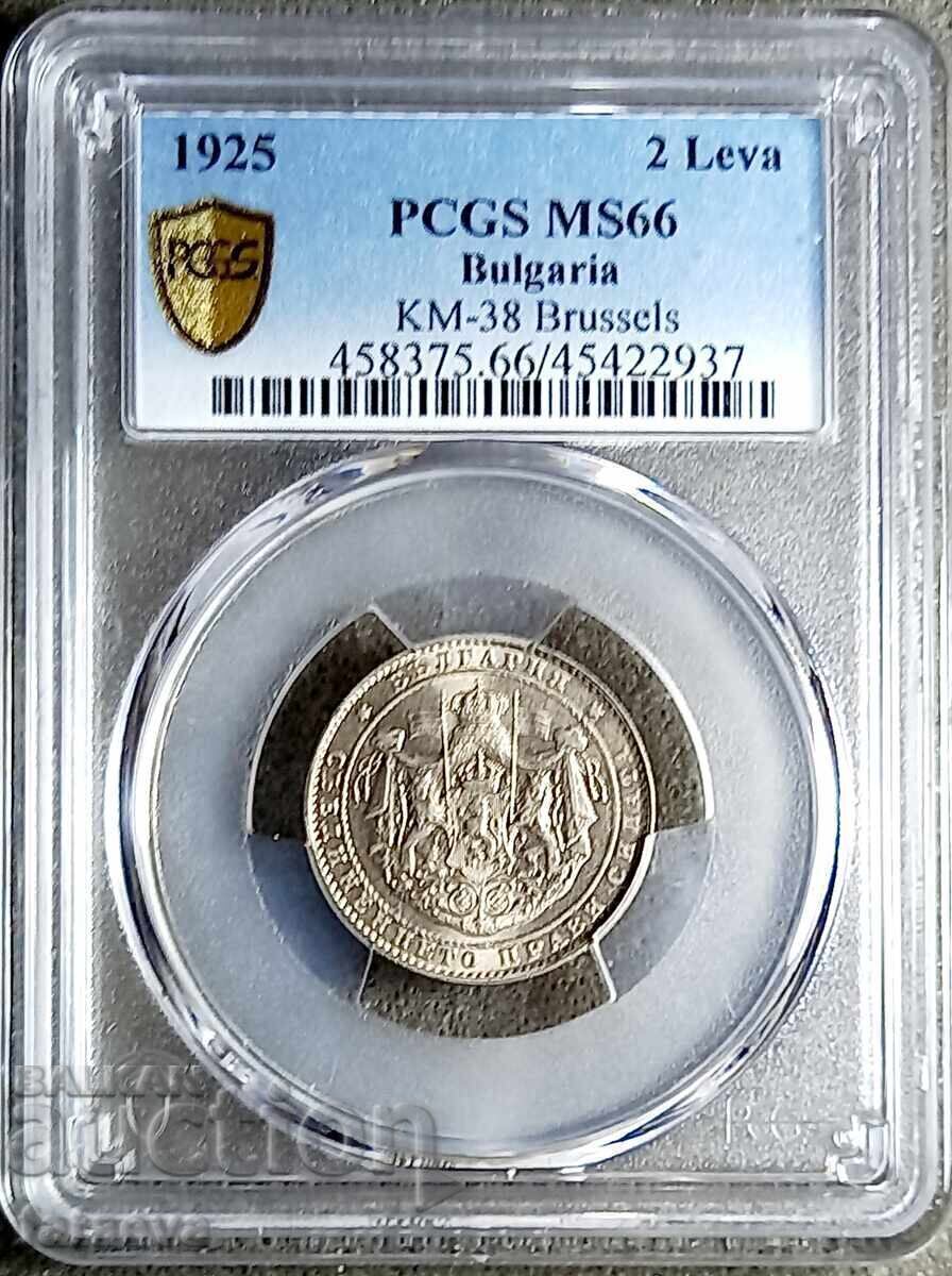 2 leva MS66, PCGS, 1925, Citiți descrierea. 2 leva MS66, PCGS, 1925, Citiți descrierea.