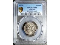 2 leva MS66, PCGS, 1925, Read the description.