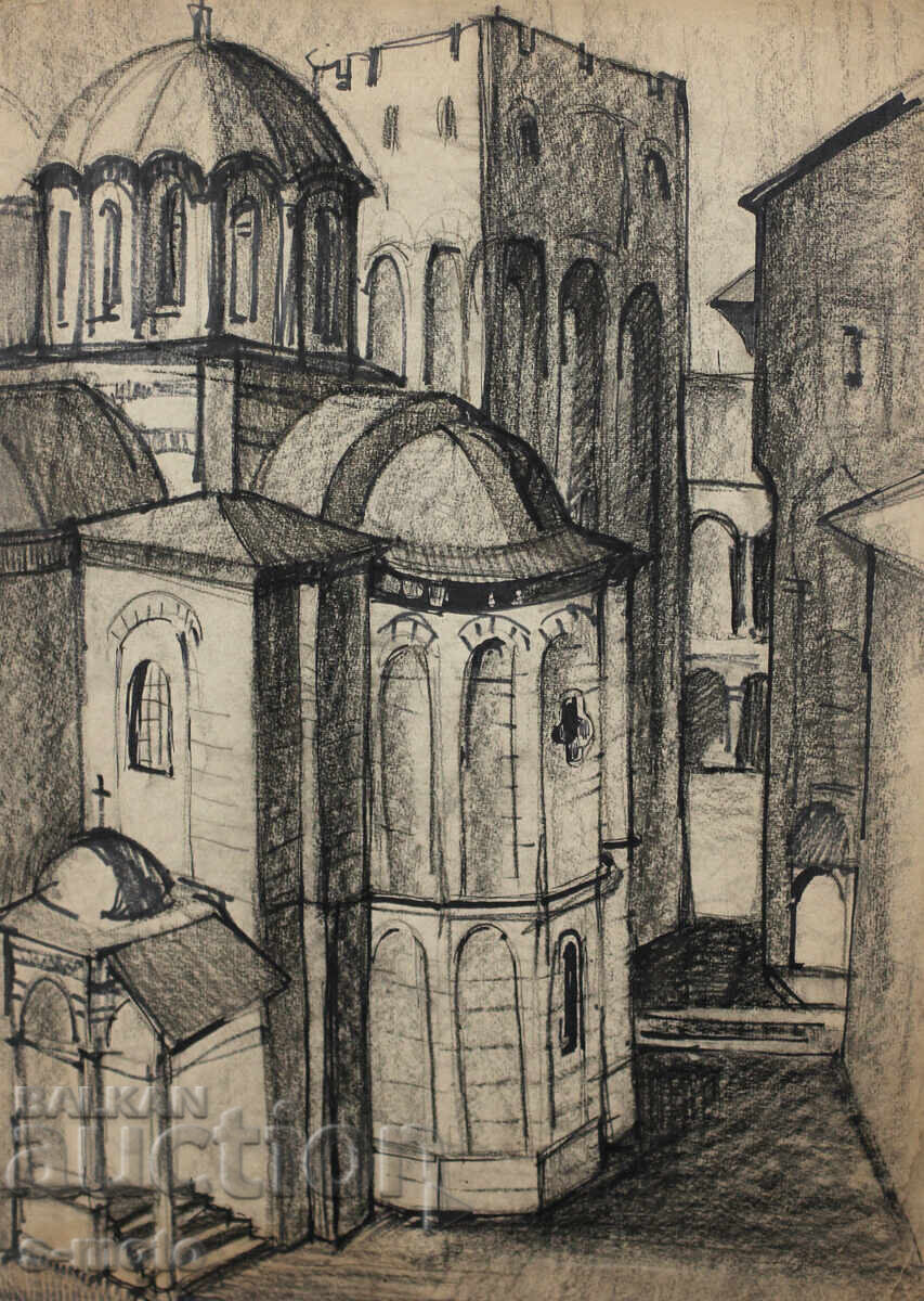 Vintage charcoal drawing landscape church with price 270.00 BGN | € 138.05 Vintage charcoal drawing landscape church with price 270.00 BGN | € 138.05