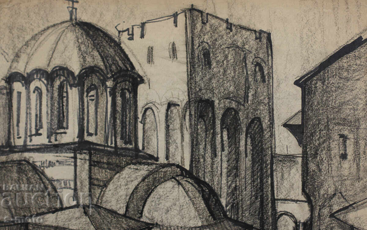 Delivery of Vintage charcoal drawing landscape church Delivery of Vintage charcoal drawing landscape church