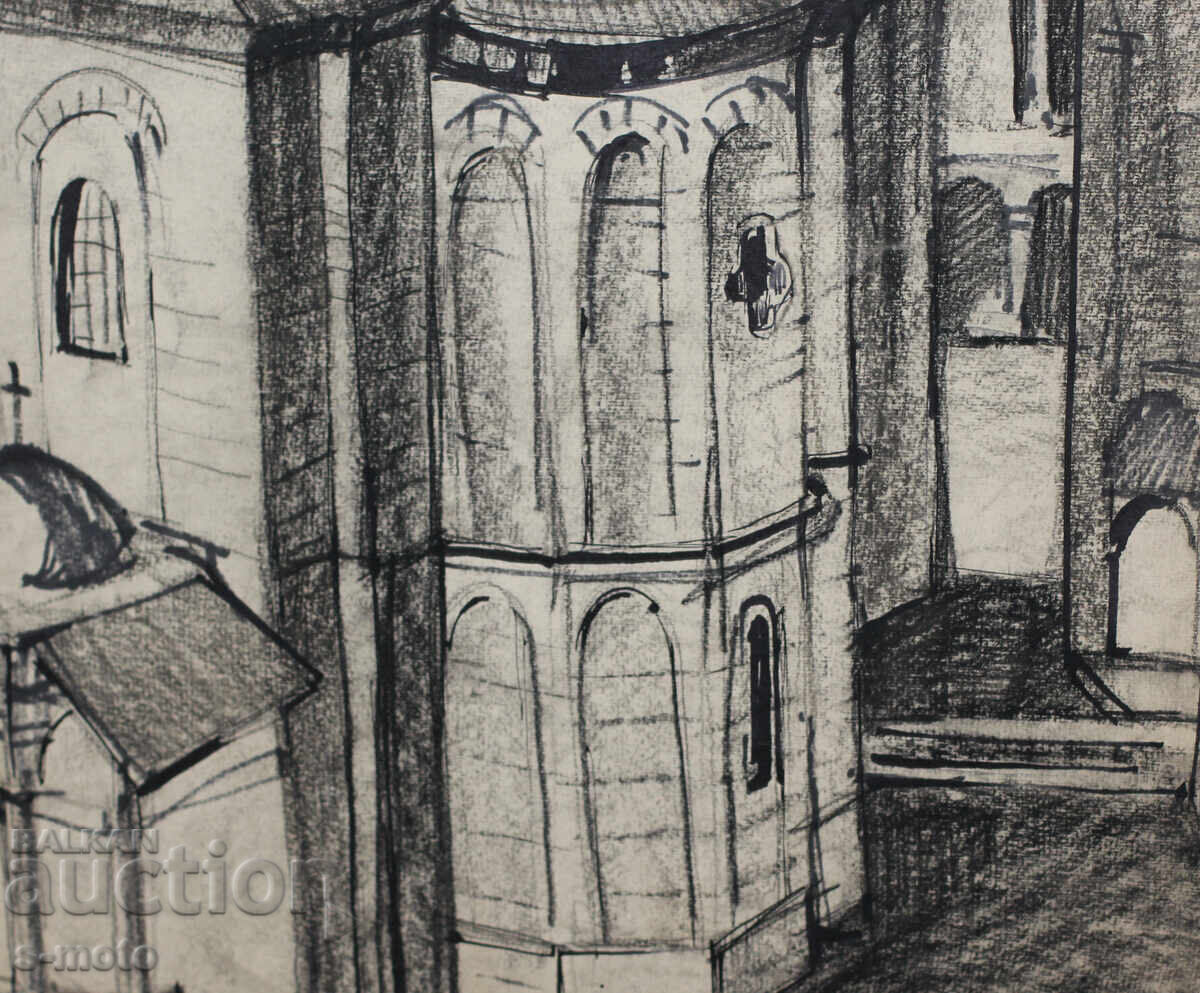 Vintage charcoal drawing landscape church - 6 Vintage charcoal drawing landscape church - 6