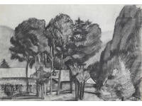 Παλιό παστέλ τοπίο σχέδιο