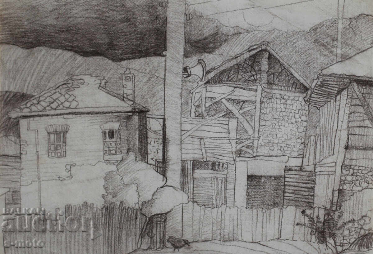 Auction Old pastel drawing of a rural landscape Auction Old pastel drawing of a rural landscape