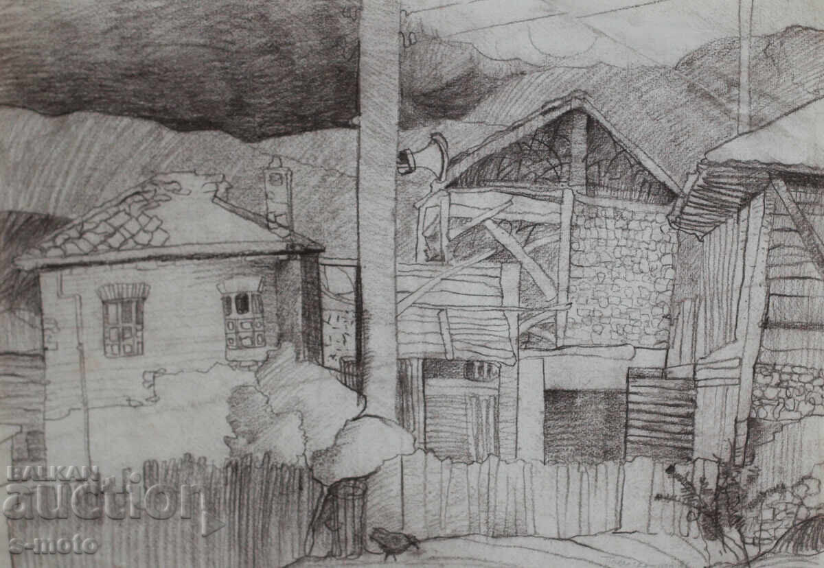 Old pastel drawing of a rural landscape Old pastel drawing of a rural landscape