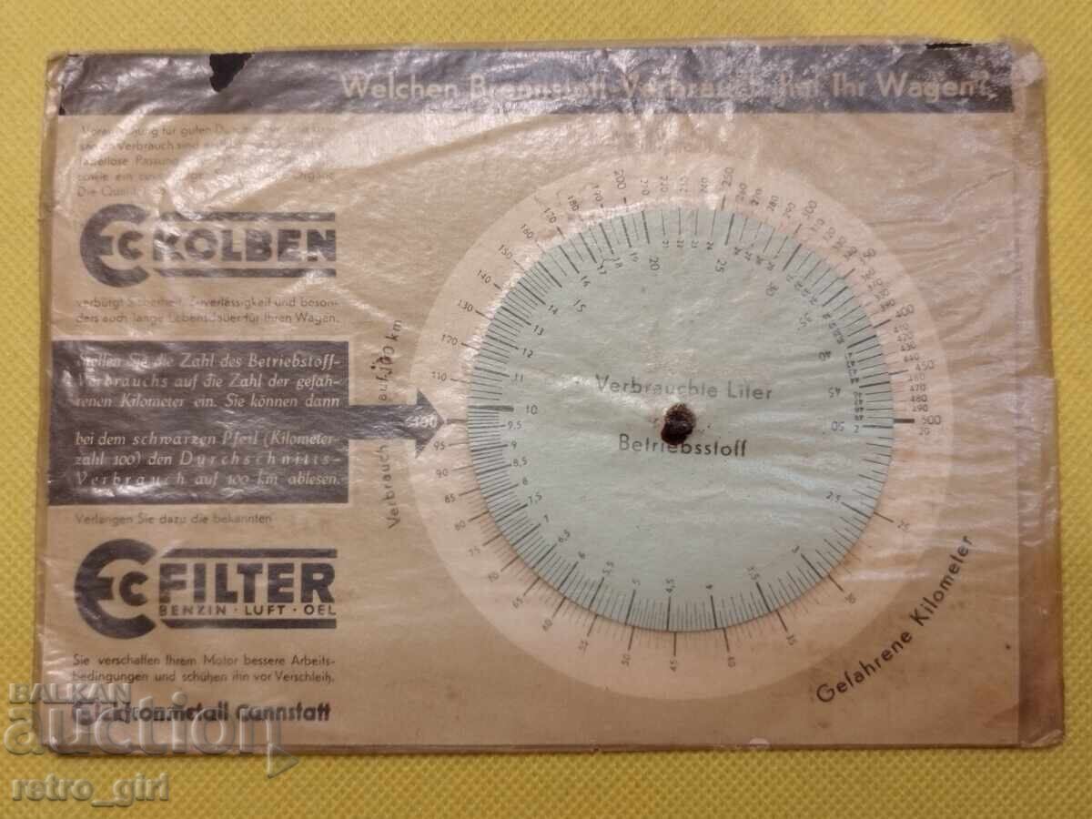 Instrument vechi, Germania, pentru calcularea consumului de combustibil..