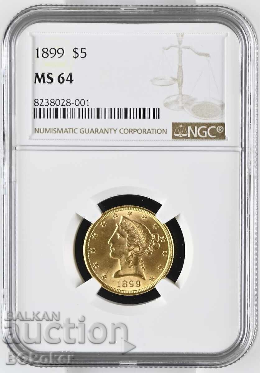 ЗЛАТНА МОНЕТА / 5 долара 1899 MS 64
