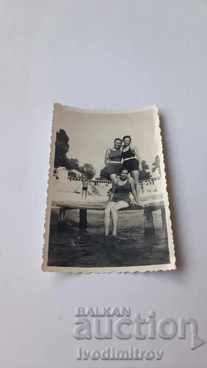 Photo Three young girls on a wooden pier in the sea 1937 Photo Three young girls on a wooden pier in the sea 1937